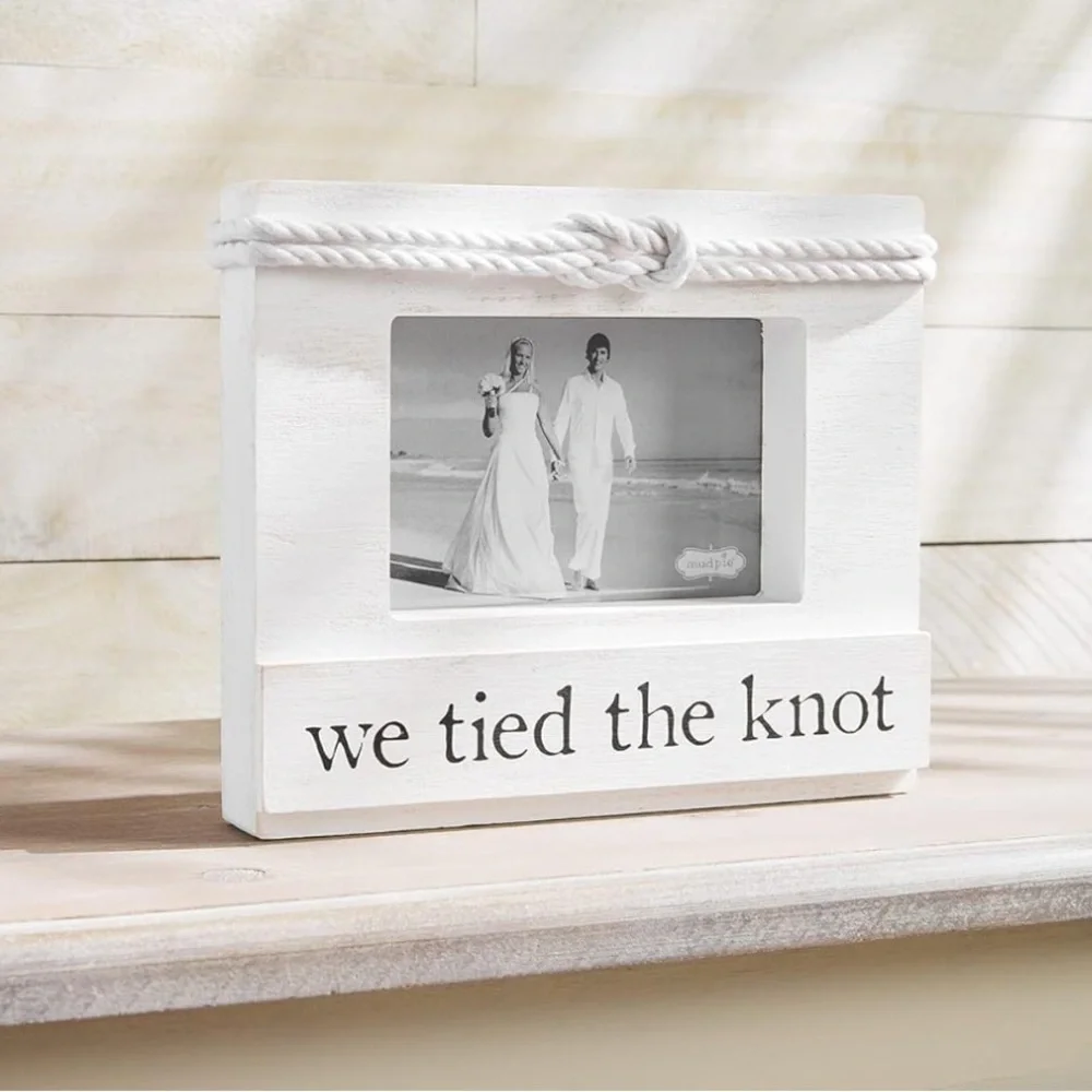 We Tied The Knot Rustic White Photo Frame with Rope Accent Wedding Boho Mud Pie